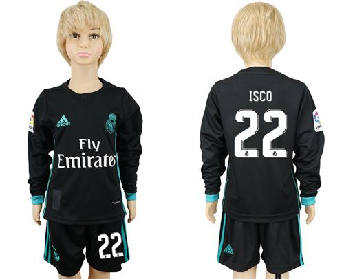 Real Madrid #22 Isco Away Long Sleeves Kid Soccer Club Jersey